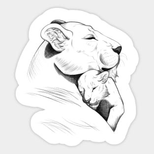 Lion Mother and Cub Sketch Sticker